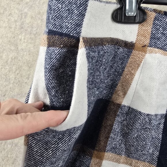 Plaid Polyester Checkered Pants Navy Blue/Brown Colorway Wide Leg Zip Closure - Picture 3 of 8